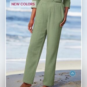 DRAPER’S & DAMON’S. Light Green Pull On Pants, Elastic Waist, Side Pocke…